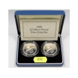 A cased 1989 Royal Mint silver proof £2 coin set