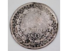 A George III three shilling silver token. 13.4g