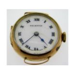 A 9ct gold cased Rolwatco wristwatch, lacking stra