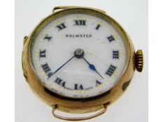 A 9ct gold cased Rolwatco wristwatch, lacking stra