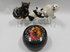 Three Russian pottery animals twinned with a Russi