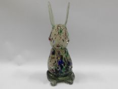 An end of day glass Murano style rabbit vase, 11.5