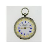 A ladies silver pocket watch with enamelled dial,