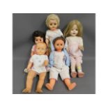 A Pedigree doll & other large dolls, tallest 28in