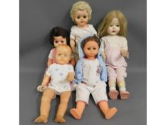 A Pedigree doll & other large dolls, tallest 28in
