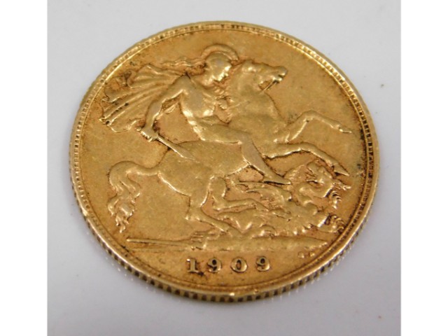 An Edward VII 1909 UK half gold sovereign