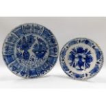 Two 18thC. tin plate delft plates, largest 11.75in