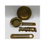 Two trench art dishes twinned with two brass tunic
