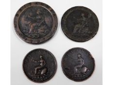 A 1797 George III two pence & one pence twinned wi