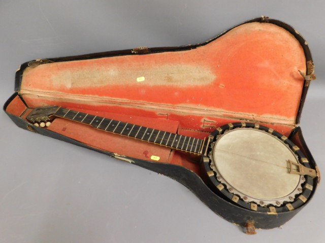 A J. Parslow maker Kingston banjo with case 36in long