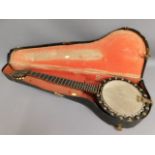 A J. Parslow maker Kingston banjo with case 36in long