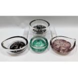 Four Liskeard art glass dishes, widest 6.75in