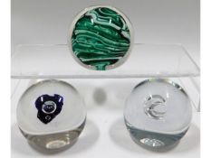 Three Liskeard glass paperweights, one dated 1976