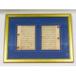 A framed & mounted two 15thC. Timurid Dynasty page