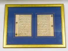 A framed & mounted two 15thC. Timurid Dynasty page