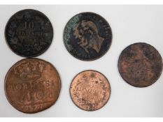An 1836 Spanish coin twinned with four Italian inc