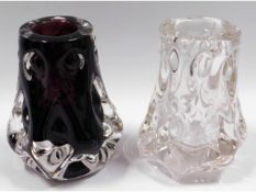 Two Liskeard glass knobbly vases in aubergine & fl