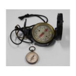 A miniature vintage brass pocket compass & an Engi
