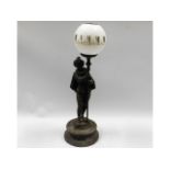 A 19thC. figurative spelter mechanical clock lamp