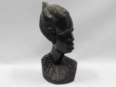 An African carved hardwood bust, 12in tall