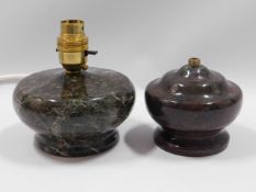 Two Cornish serpentine lamp bases, 5.5in tallest