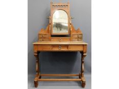 An antique pitch pine wash stand & mirror, 37.5in