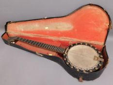 A J. Parslow maker Kingston banjo with case 36in l
