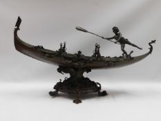 A bronze Venetian gondola fruit bowl, 23in wide x