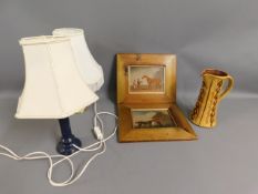 Two modern lamps, a pair of reproduction pictures