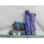 A tent, rucksack, two folding chairs & a fishing u