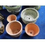 Three terracotta pots, one with hairline & one 'st