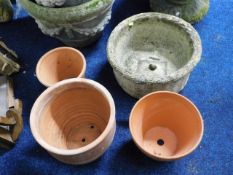 Three terracotta pots, one with hairline & one 'st