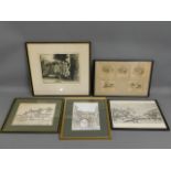 A 1919 A. E. Howarth signed etching, a framed seri