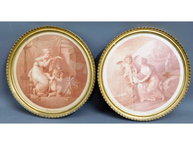 Two 19thC. framed prints after Angelica Kaiuffman: Cupid Inspiring The Poesy of Sappho twinned with