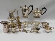 A four piece silver plated tea service & other plated wares