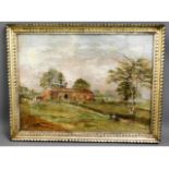 A 19thC. framed oil on paper of rural landscape, i