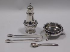 A heavy gauge silver plated salt, pepper pot & oth