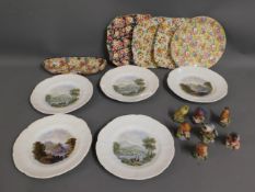 Five antique Prattware style landscape plates, a selection of chintz ware & eight Royal Worcester po