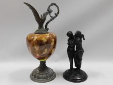 A 19thC. bronze couple twinned with later spelter