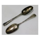 Two matched rat tail spoons, one George I English,