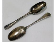 Two matched rat tail spoons, one George I English,