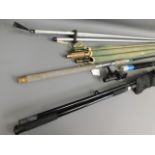 A Shakespeare beach casting rod, two other rods &