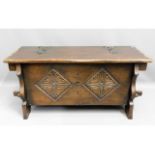 A decorative oak blanket box, 39in wide x 19in hig