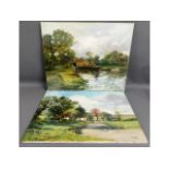 A pair of John Ambrose, St Ives, Cambridgeshire, landscape oil paintings of English canal scenes, un