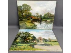 A pair of John Ambrose, St Ives, Cambridgeshire, landscape oil paintings of English canal scenes, un