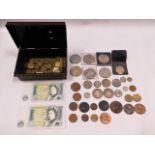 A quantity of mixed coinage & two one pound notes,