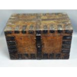 An antique iron bound trunk with clasp, 30.75in wi