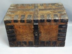 An antique iron bound trunk with clasp, 30.75in wi