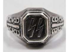 A white metal, tests as silver, Nazi SS ring