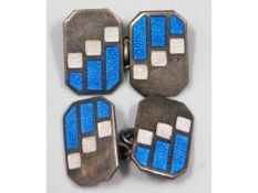 A pair of art deco silver & enamel cufflinks, 6.9g